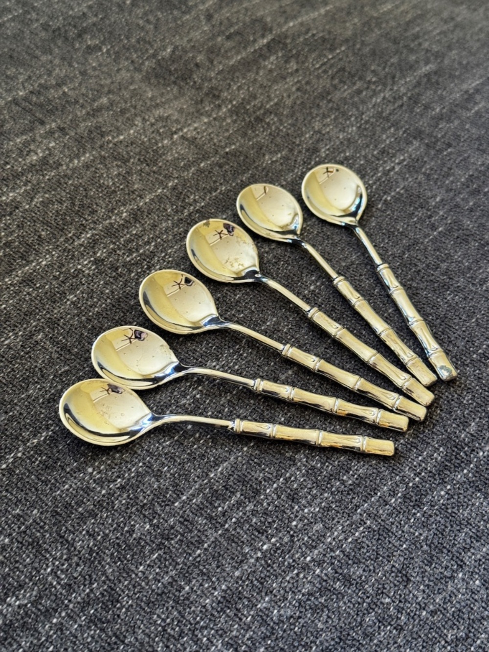 Vintage Set of 6 Silver Plated Bamboo Handle Teaspoons Made in ITALY